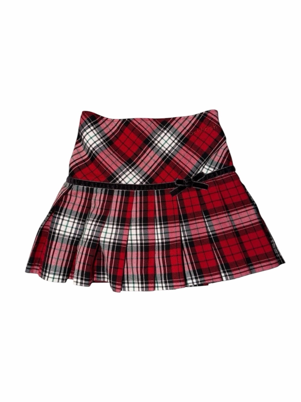 OshKosh B'gosh Red Black Pleated Plaid Skirt with Bow - 3T
